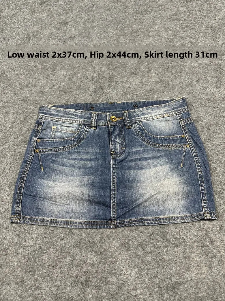 Sexy American Vintage Low Waist Denim  Skirt for Students Z4 Antiquing Y2K Trendy ort Skirt with Handmade Ripped And Fo...