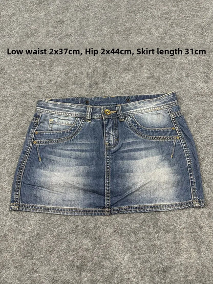 Sexy American Vintage Low Waist Denim  Skirt for Students Z4 Antiquing Y2K Trendy ort Skirt with Handmade Ripped And Fo...