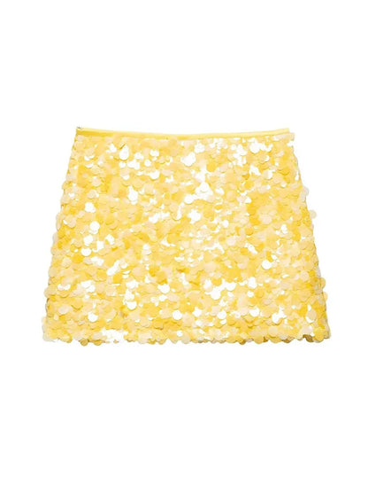 HH Women Summer Fashion Versatile High Waist Slim Sequin Mini Skirt Female Sexy Hip Side Zipper Punk Party Short Skirt Mujer