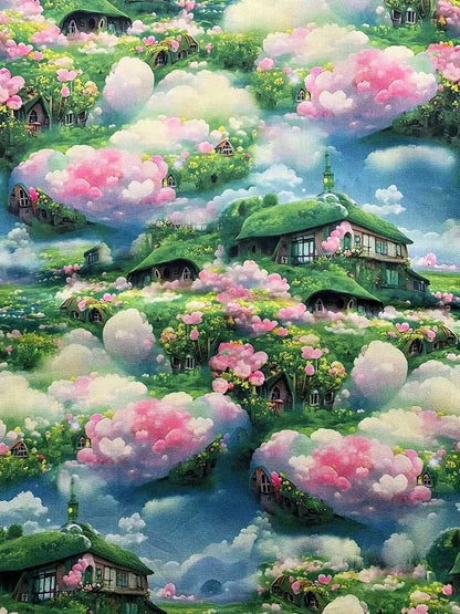 Cotton Fabric Digital Printing HD Fairy Tale Dream House Elf for DIY Handmade Sewing Clothes Bags Dresses by Half Meter