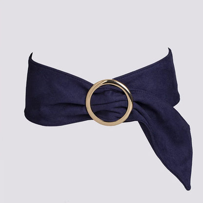 Fashionable and elegant retro women's high-end round buckle suede waist belt, soft and comfortable, versatile with a wide ribbon