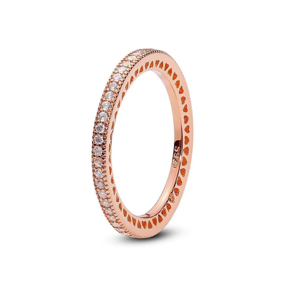 925 Sterling Silver Rings For Women Original Crown Love Heart Wishbone Engagement Wedding Rose Gold Crystal Ring Luxury Jewelry