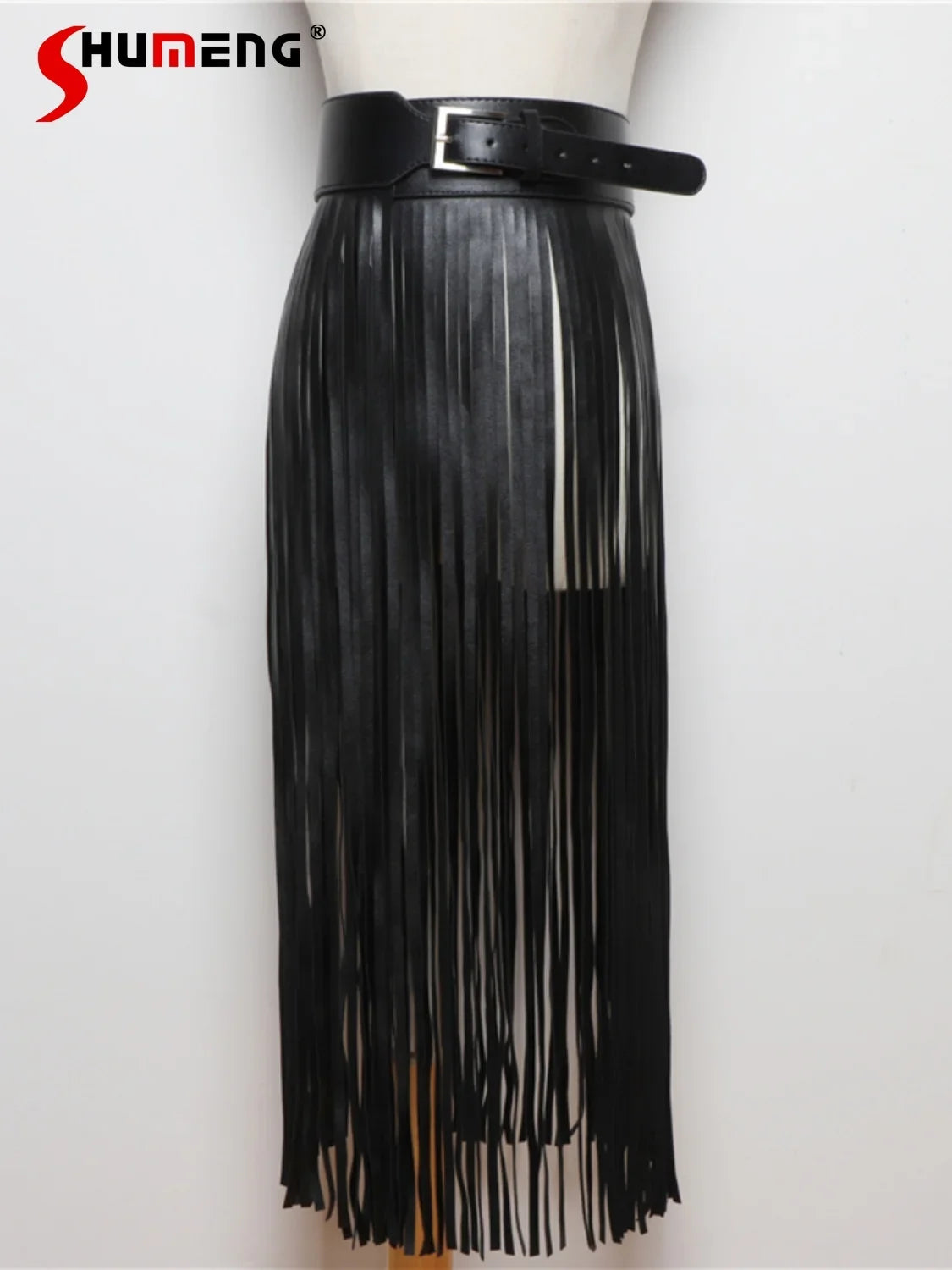 Punk Shot Model Style Belt European American Fashion Extra Long Tassel Waistband Women's Waist Sealed Leather Cummerbunds Skirt