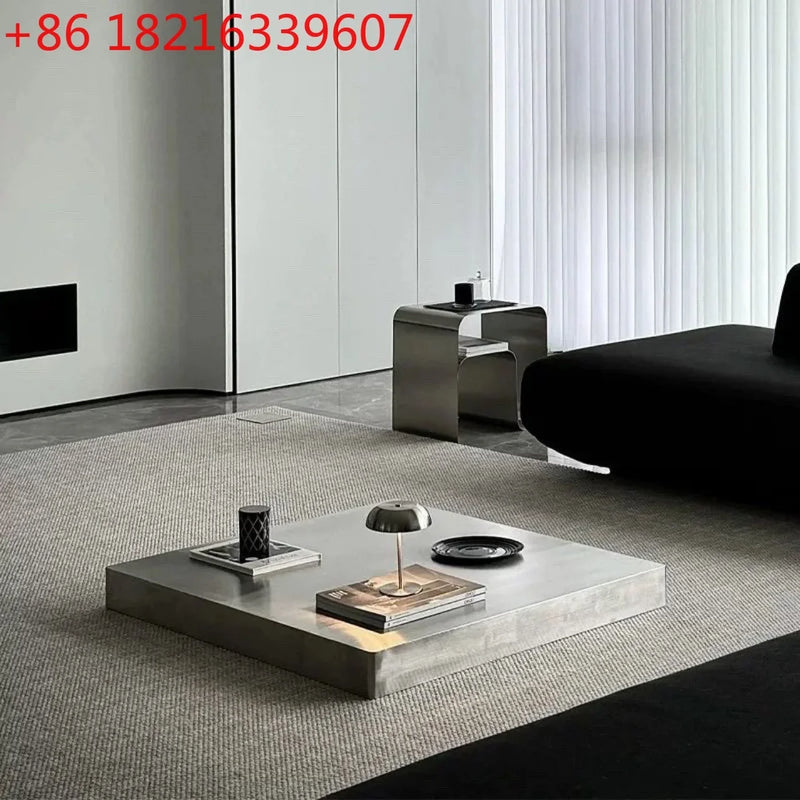 Italian minimalist stainless steel metal coffee table living room home modern simple sofa