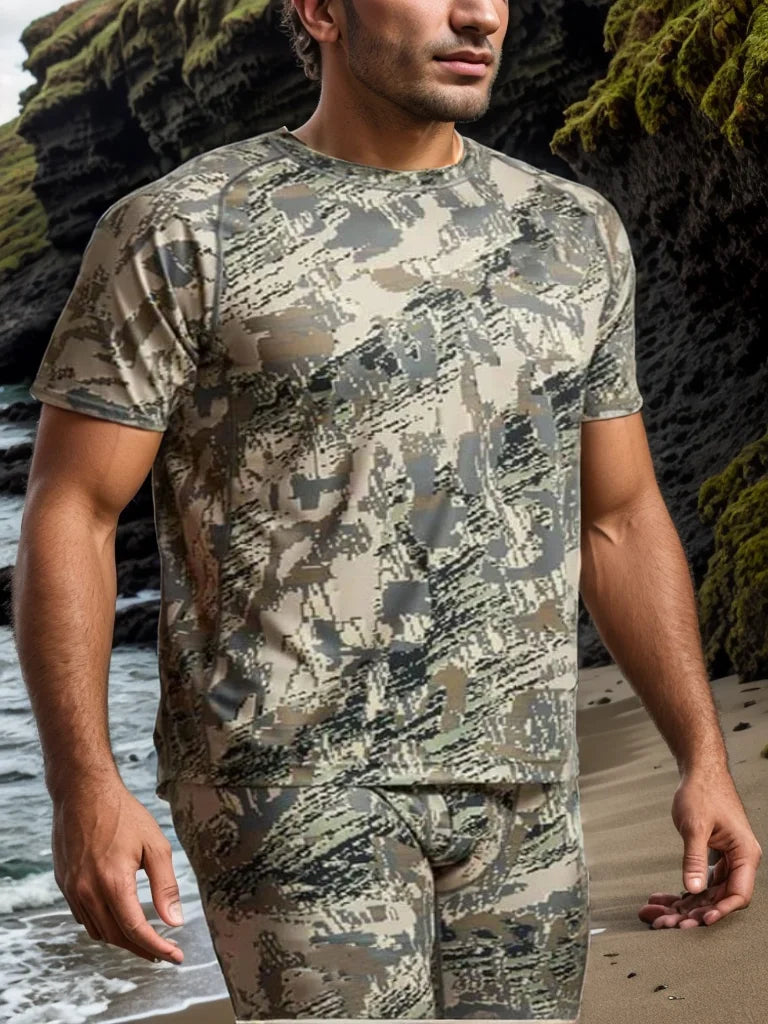 Summer Men's quick-drying printed camo hunting short sleeve T-shirt hunting wear