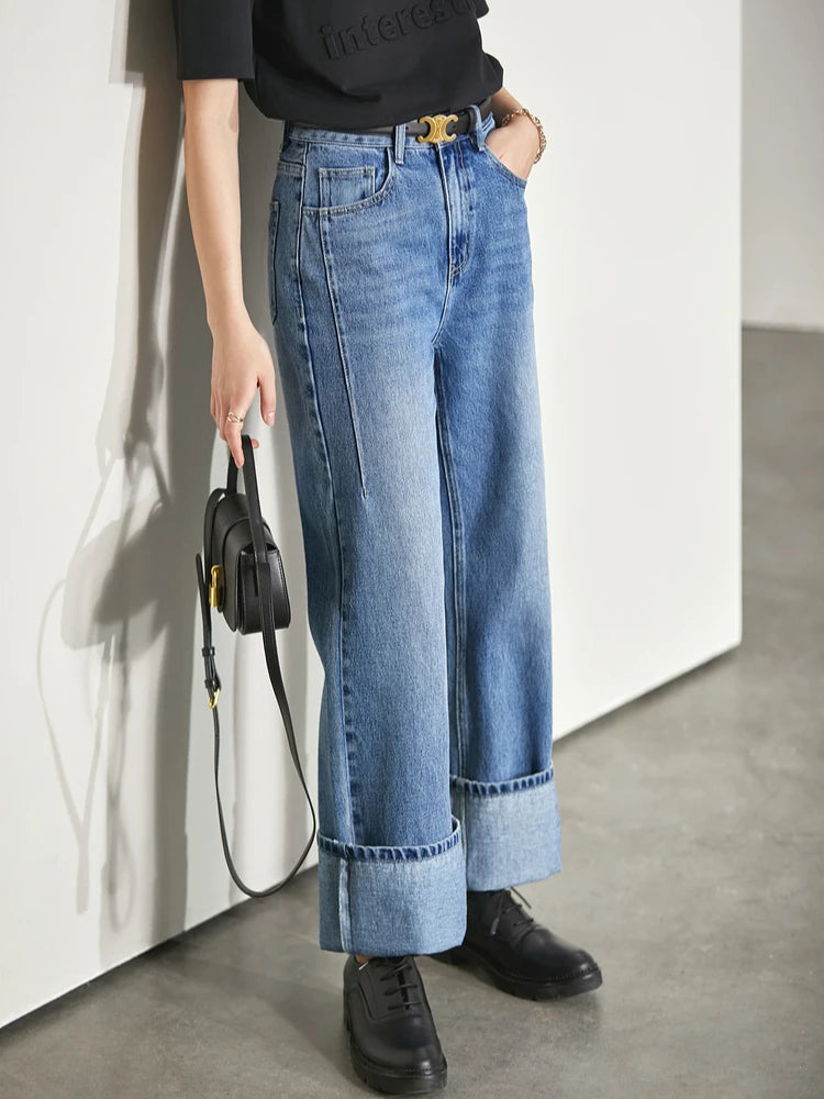 Amii Minimalism Women Jeans 2025 Autumn Vintage Denim Pants Loose Wide Leg Pants Woman Casual Pants Female Trousers 12270097
