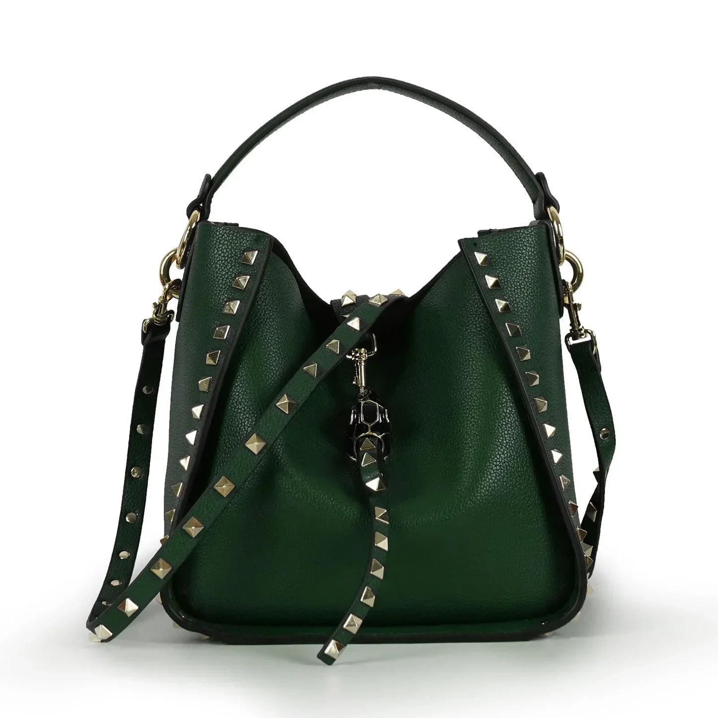Hot Sale Women's Bucket Bag High Quality Genuine Leather Handbags Ladies Fashion Rivet Shoulder Bag Female Casual Tote 2026