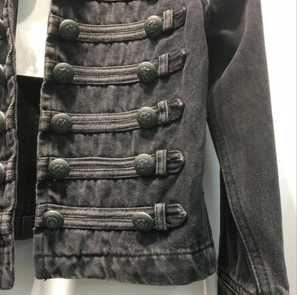 Retro military style handsome stand collar denim jackets female double-breasted old wild slim short denim jackets outerwear F368