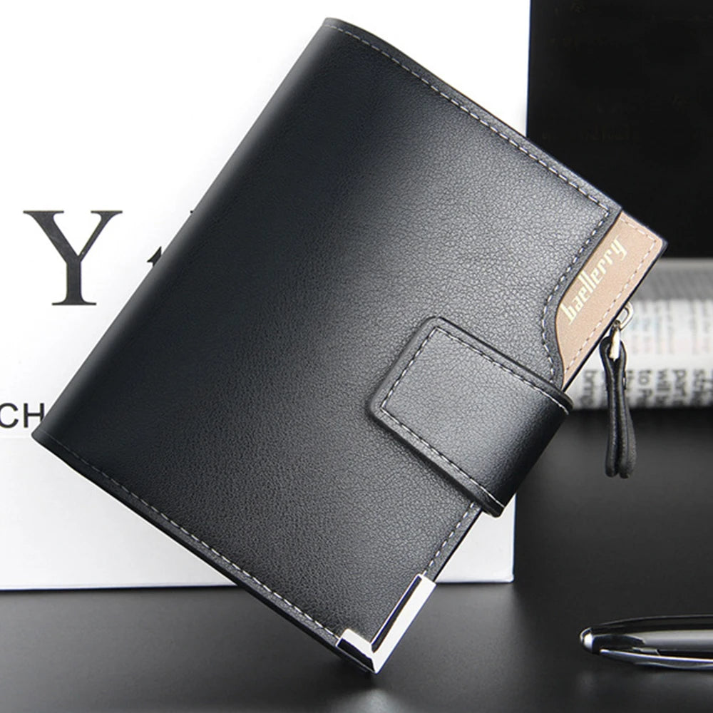 Multifunctional Men's Short Wallet with Zippered Coin Pocket on the Side, Trendy Men's Accessory, Business Casual Men's Wallet, Simple and Stylish Gift for Men