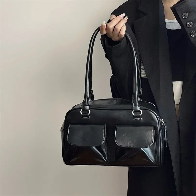 Vintage Women Business Shoulder Bags Simple Ladies Commute Tote Bag Pu Leather Female Underarm Bag Burgundy Large Handbags Purse