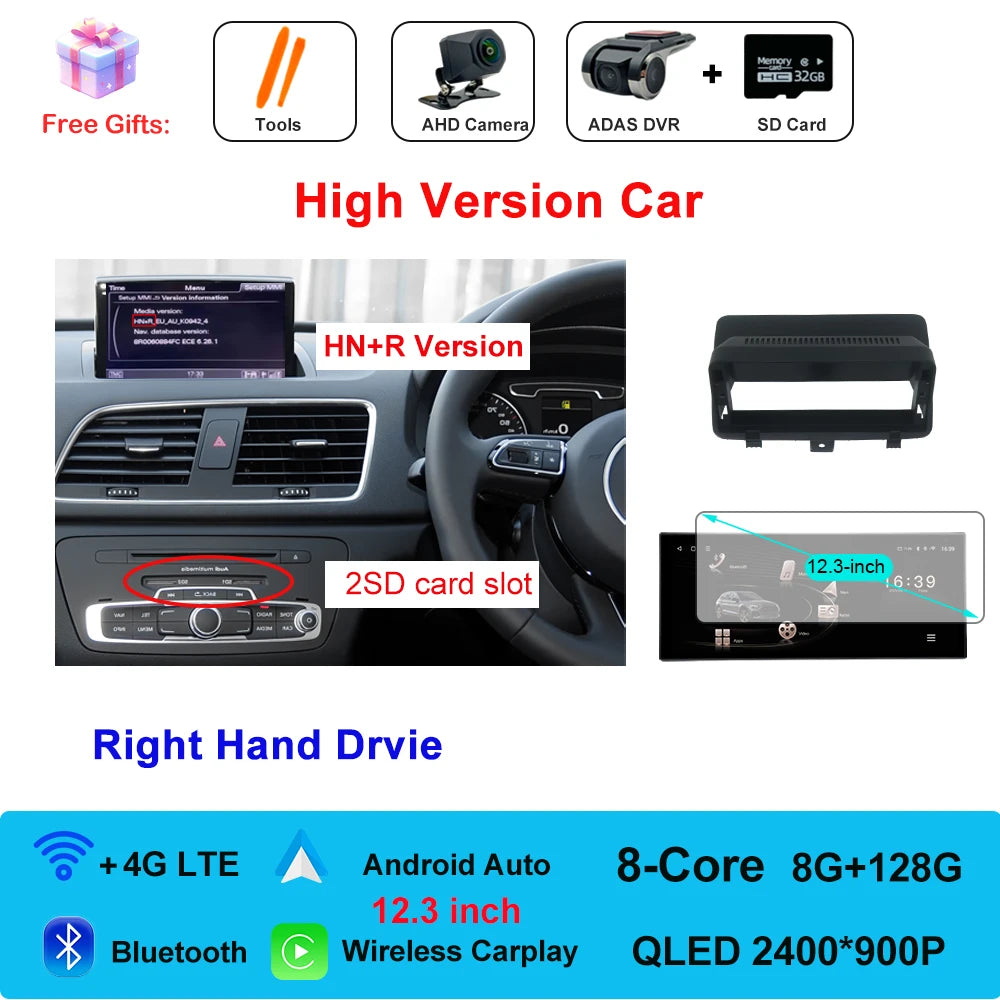 Car Radio Navigation GPS Multimedia Video Player Tools For Audi O3 2013-2018 Right Hand Drvie Android 16 Auto Carplay 12.3"