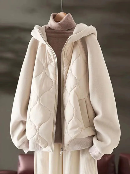 2024 Winter New Women's Faionable Korean Sle Thiened Warm Hooded Patchwork ort Coat Simple Design High-End Feeling Ja...