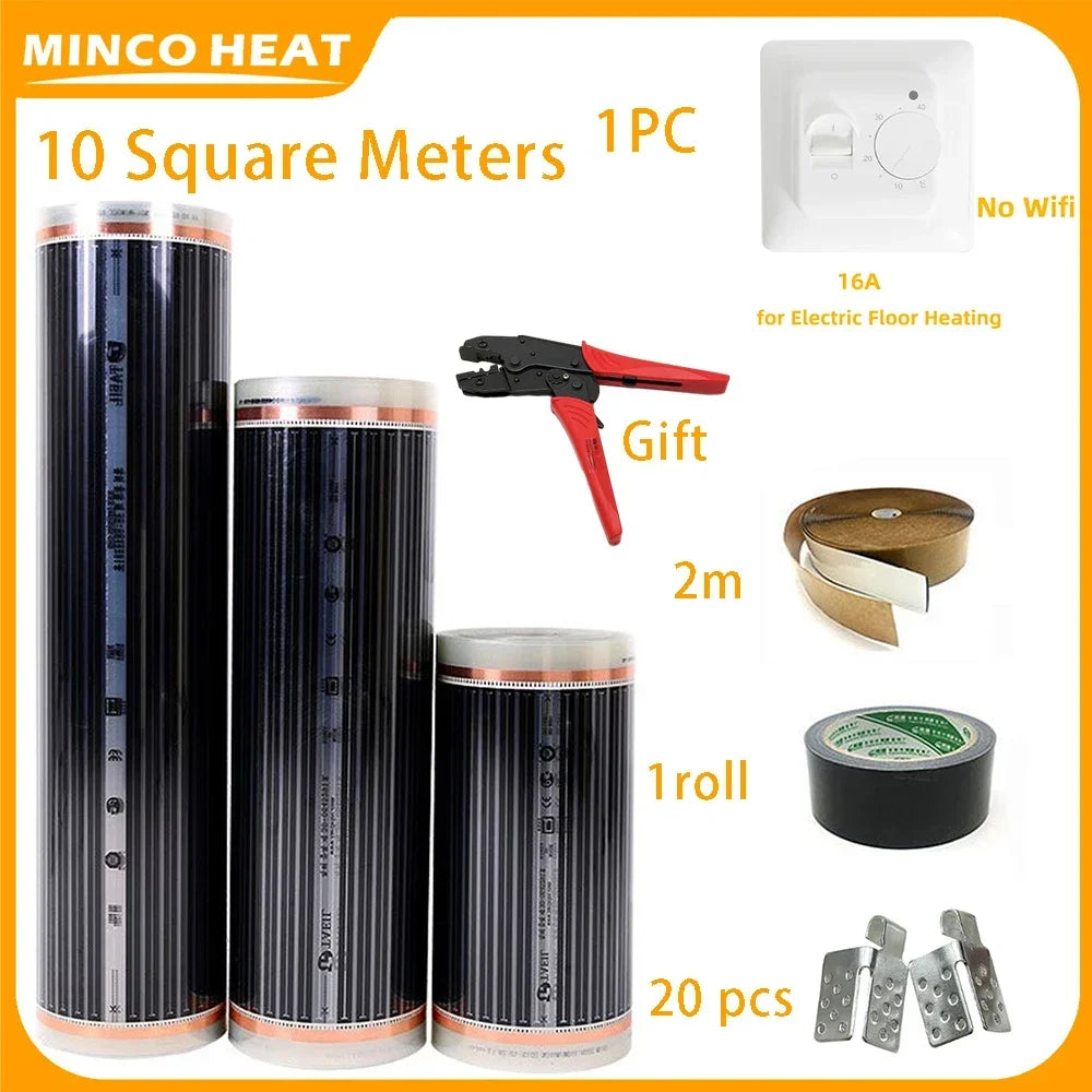 Minco Heat 220W/㎡ 50/80cm Width 10m2  Infrared Underfloor Heating Film with Wifi Thermostat Installation Kit