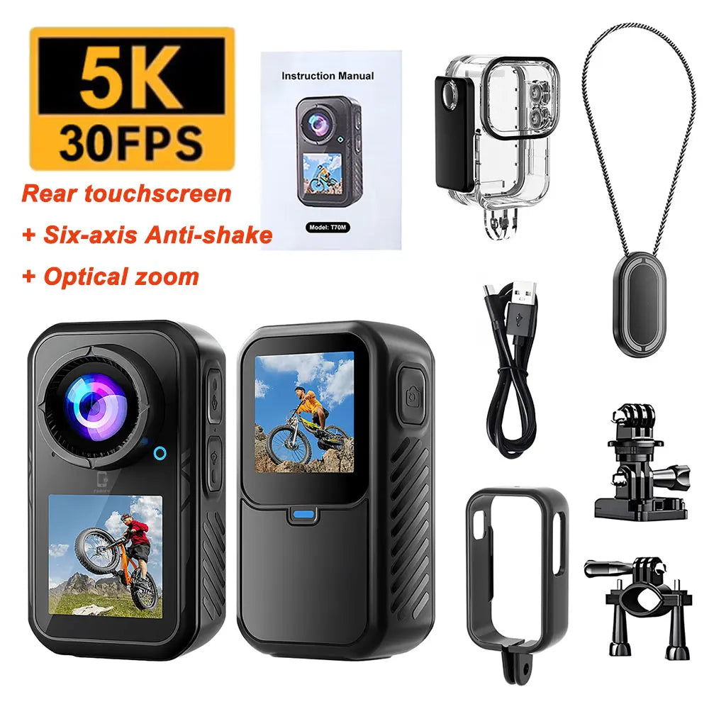 5K Thumb Action Camera 4K 60FPS 6-Axis Touch Screen Stabilization Pocket Sports Camera Magnetic Motorcycle Waterproof Bodycam