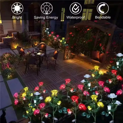 Solar Led Lights Outdoor Decorative 5 Heads Solar Garden Lights Waterproof Rose Flower Lawn Lamp for Yard Patio Garden Decor
