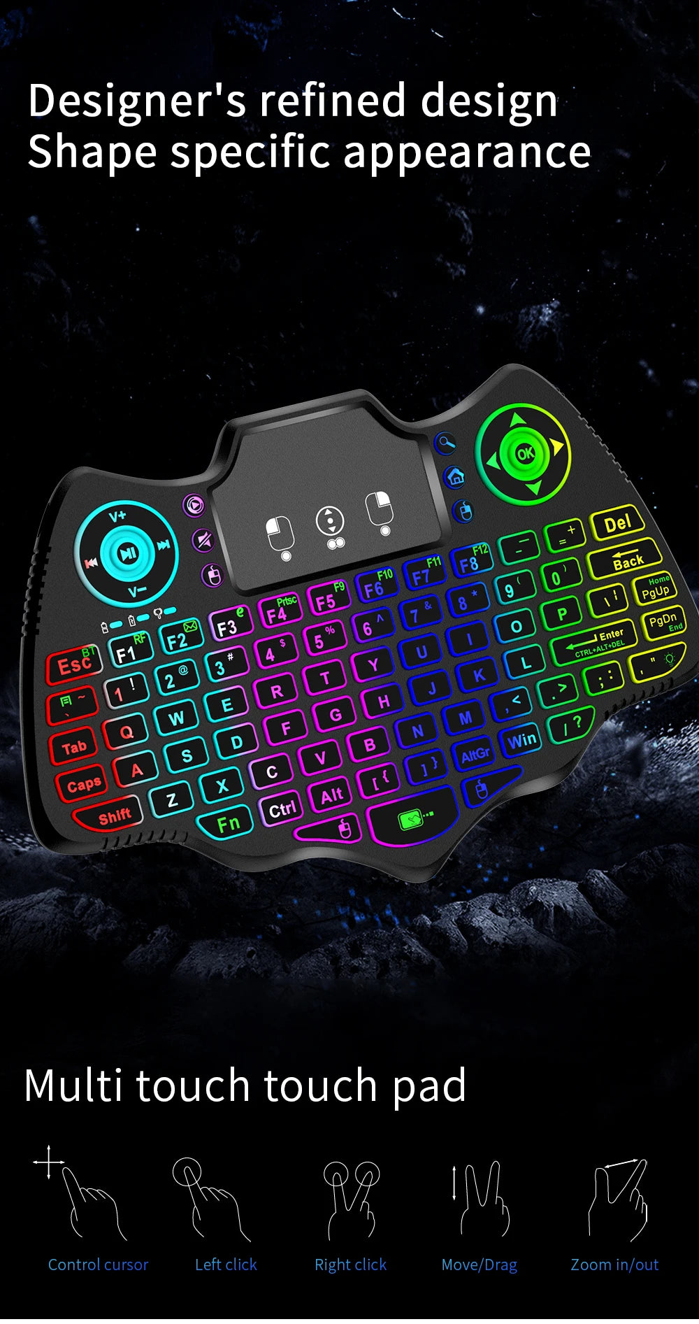 MRSVI V18 Mini Wireless Keyboard 2.4G BT Touch 7 Color Backlit French Spanish Russian Air Mouse Keyboard Gift for Android TV Box