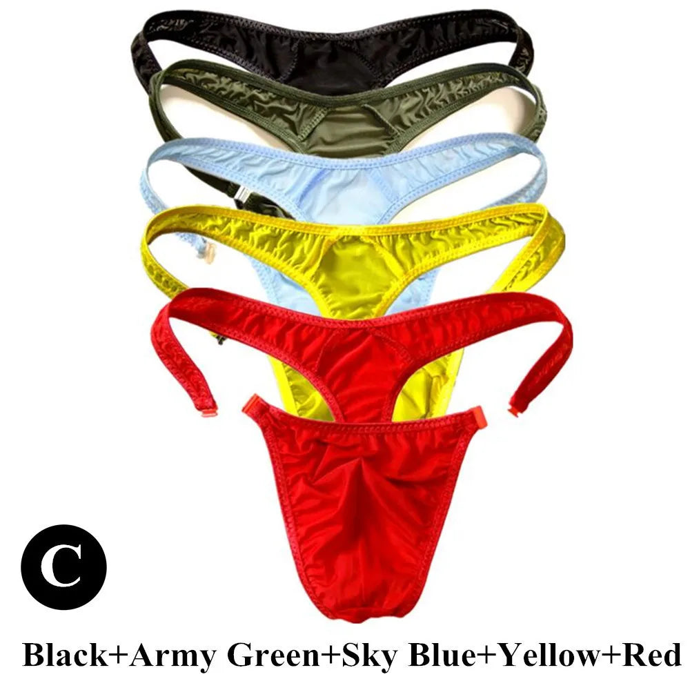 5Pcs/Set Men Sexy G-string Transparent Buckle Low Waist Thong Nylon High Quality Underwear U Pouch Cozy Underpants Fast Shipping