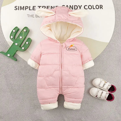 Baby Clothes Newborn autumn Winter Clothing Go Out Fleece-lined Thickened Cute Warm Baby Hahi Open-crotch Onesie Hooded Romper