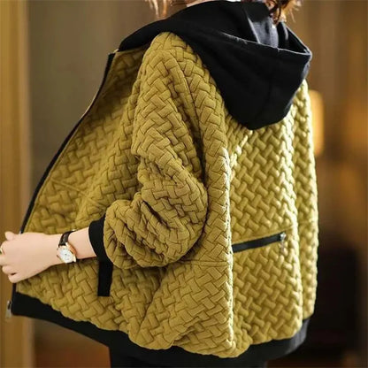 Women Jacket Short Hooded Korean Autumn Winter New 2025 Long Sleeve Loose Casual Zipper Windbreaker Female Overcoat Outwear
