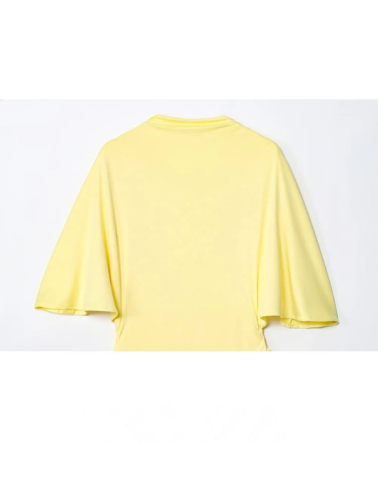 HH Women New Fashion Short Sleeve Sexy Backless Layered Decoration Yellow Slim Long Dress Woman Summer Beach Party Dress