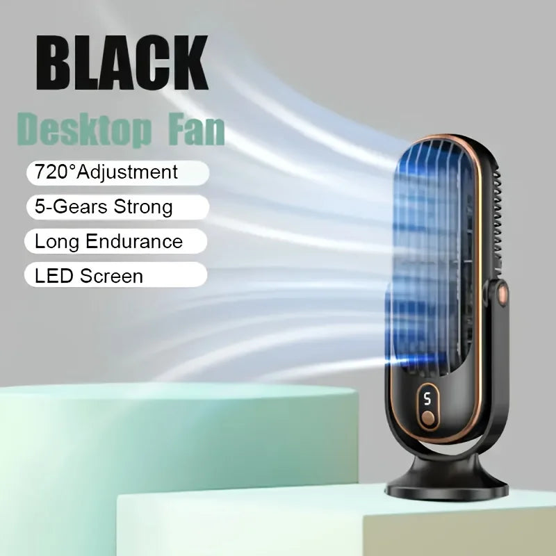 Portable Desktop Fan, Large Battery Dual Motor Home Small AirCooler, 5 Speed Air Cooling Fan 720° Surround Blower, Office