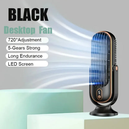 Portable Desktop Fan, Large Battery Dual Motor Home Small AirCooler, 5 Speed Air Cooling Fan 720° Surround Blower, Office