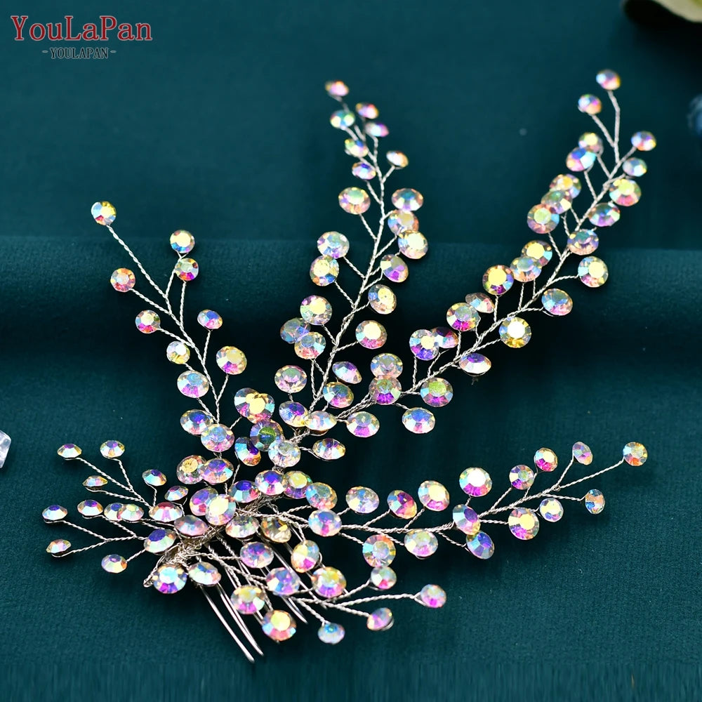 YouLaPan Crystal Leaves Hair Comb Bridal Wedding Hair Accessories Handmade Fashion Woman Rhinestone Flower Headwear HP621