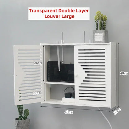 Large Wireless Wifi Router Shelf Storage Boxes Cable Power Plus Wire Bracket Wood-Plastic Wall Hanging Plug Board DIY Home Decor
