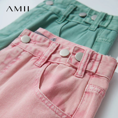 AMII Minimalist Women's Jeans 2025 Autumn New Versatile Retro Straight-leg Pants Solid Color Cotton Commuter Trousers 12542023