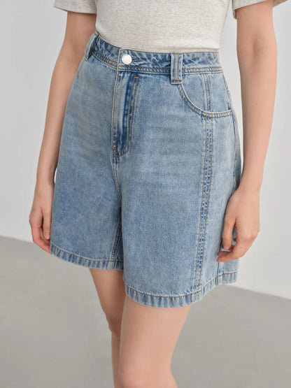 DUSHU Plus-Size Women's Soft Jeans Shorts - 2025 Summer New Arrival High-Waisted Slimming Casual Versatile Pants 25DS82296