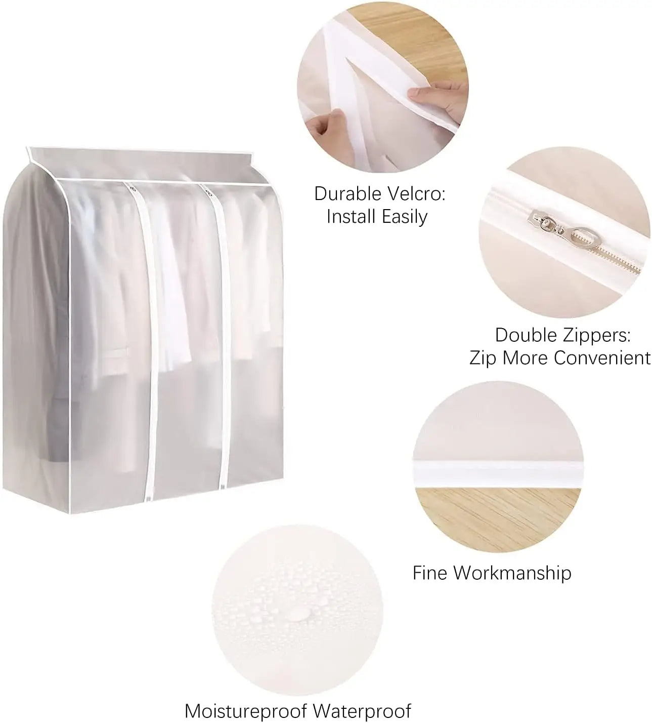Garment Bags for Hanging Clothes Large Translucent Frosted Garment Rack Cover Bags with Zipper Polyethylene Materia