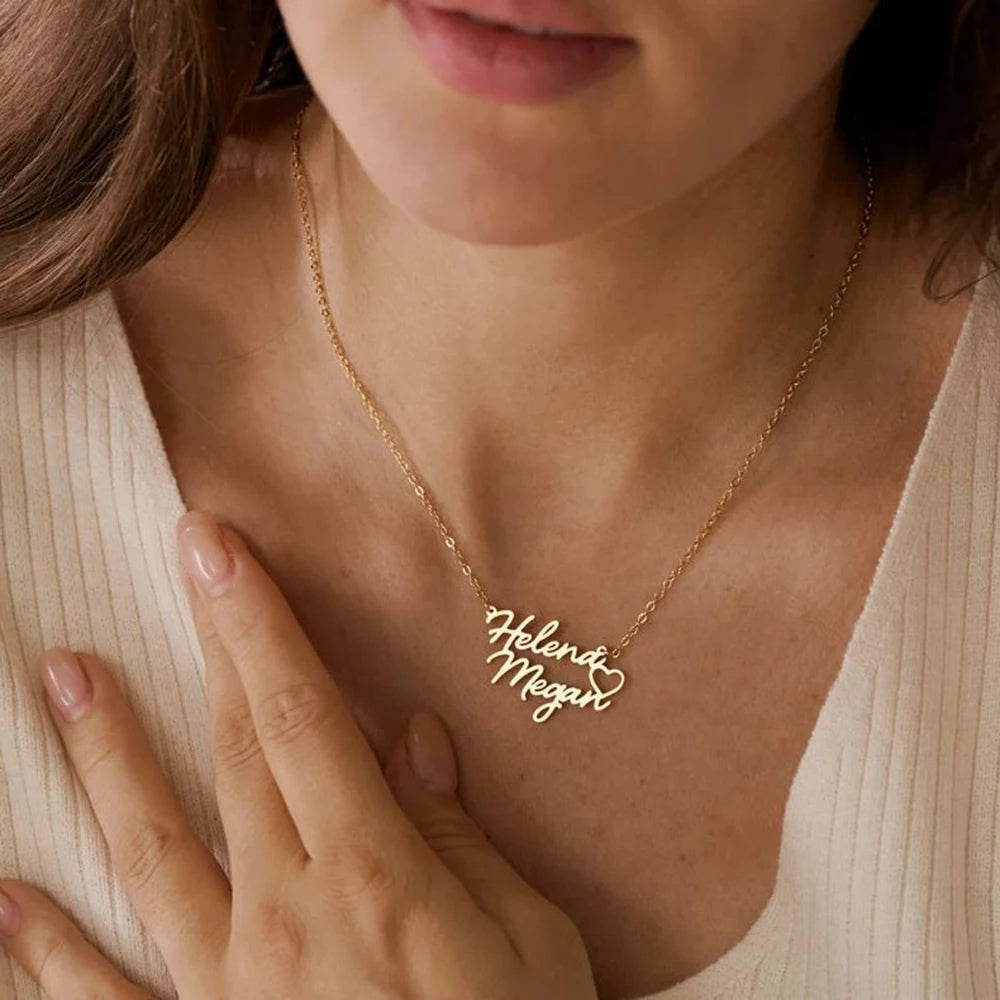 Personalized double name necklace with heart shape, Customized name necklace, Couple necklace, Mother necklace