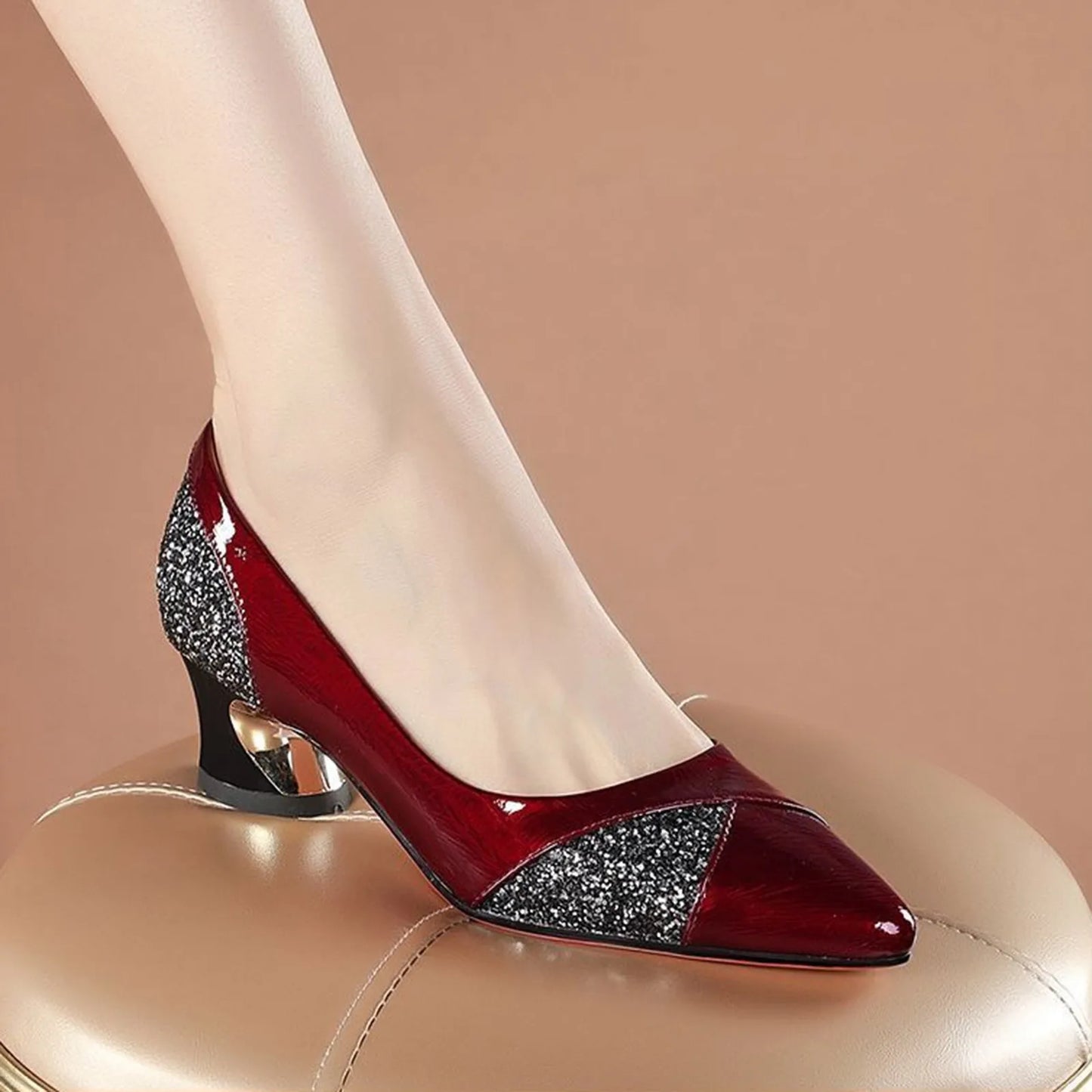 Women'S 4cm High Heels Elegant Fashion Red Pointed Toe Dress Office Shoes Wedding Bridal Loafers Party Shoes