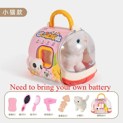 New Children's Simulation of Electric Plush Animal Toys, Play House Gifts for Boys and Girls with Sound Pet Toy Sets with Cages！