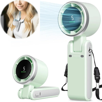 Handheld Fan Portable Foldable USB Rechargeable, Ultra Quiet 5-speed Adjustable, 1200mAh Battery (10 Hours Running Time)