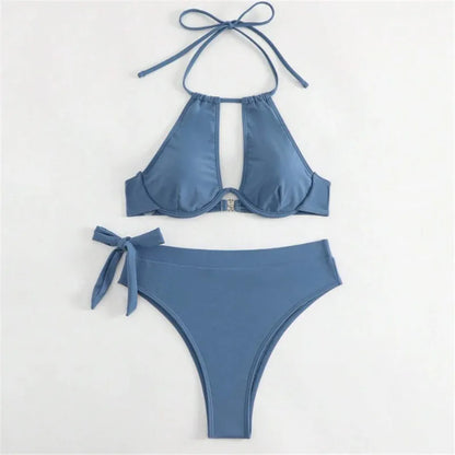 Brown High Waisted Bikini Set String Halter Swimwear Sexy Swimsuit Women Hollow Out Bathing Suit Push Up Bikinis 2026 Mujer