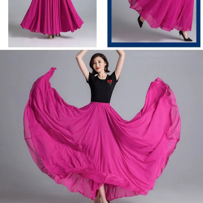 720 Degree Dance Skirt Pleated Long Skirt Women's Summer Solid Color High Waist Chiffon Long Skirt Large Swing Skirt