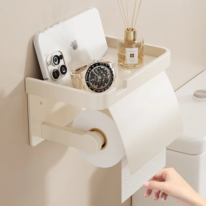 Cream White Toilet Tissue Box Wall Mounted Non Perforated Toilet Bathroom Toilet Paper Box Roll Paper Toilet Paper Storage Rack