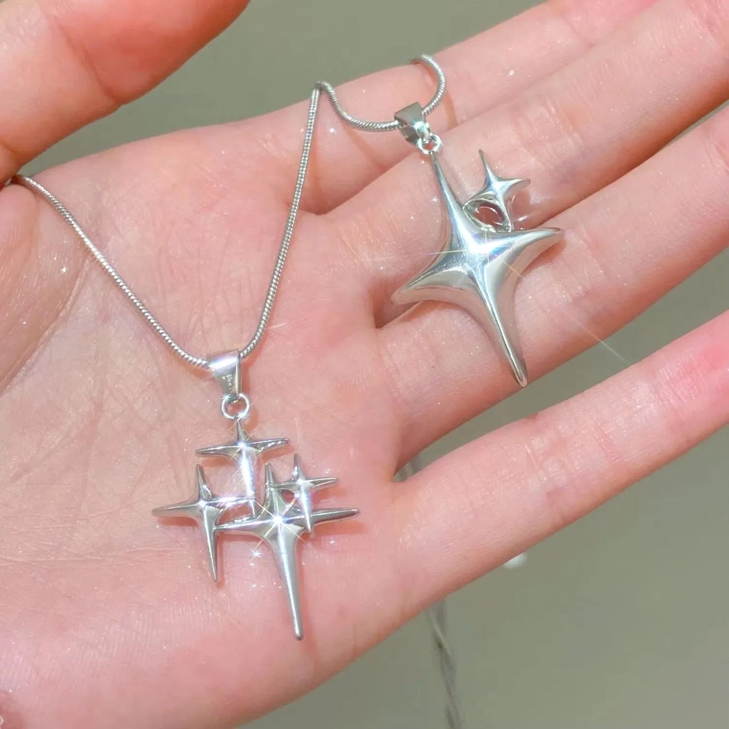 Y2K Simple Choker Necklace Four Pointed Star Necklace Adjustable Crucifix Pendant Necklace Silver Color Fashion Necklace Jewelry
