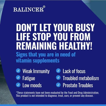 Men's Multivitamin - Contains vitamins B12, B6, zinc and selenium to support coordination, heart, immunity and prostate health