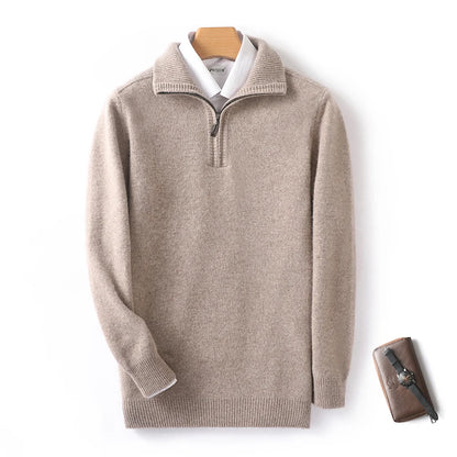Autumn and Winter New Men's 100% Merino Wool Sweater Casual Knitted Business Half Zip Pullover Thickened Warm Long Sleeve Sweate