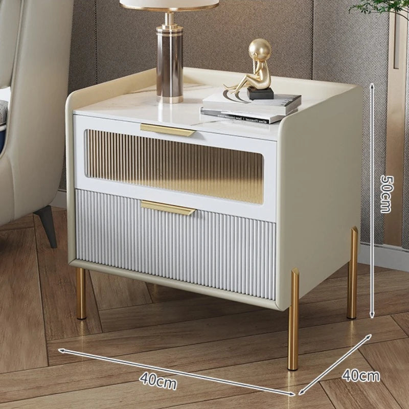 Bedside Table,Modern Light Luxury, Solid Wood Italian Simple Storage, Ultra-narrow Bed Leather Smart Side Cabinet Bedroom