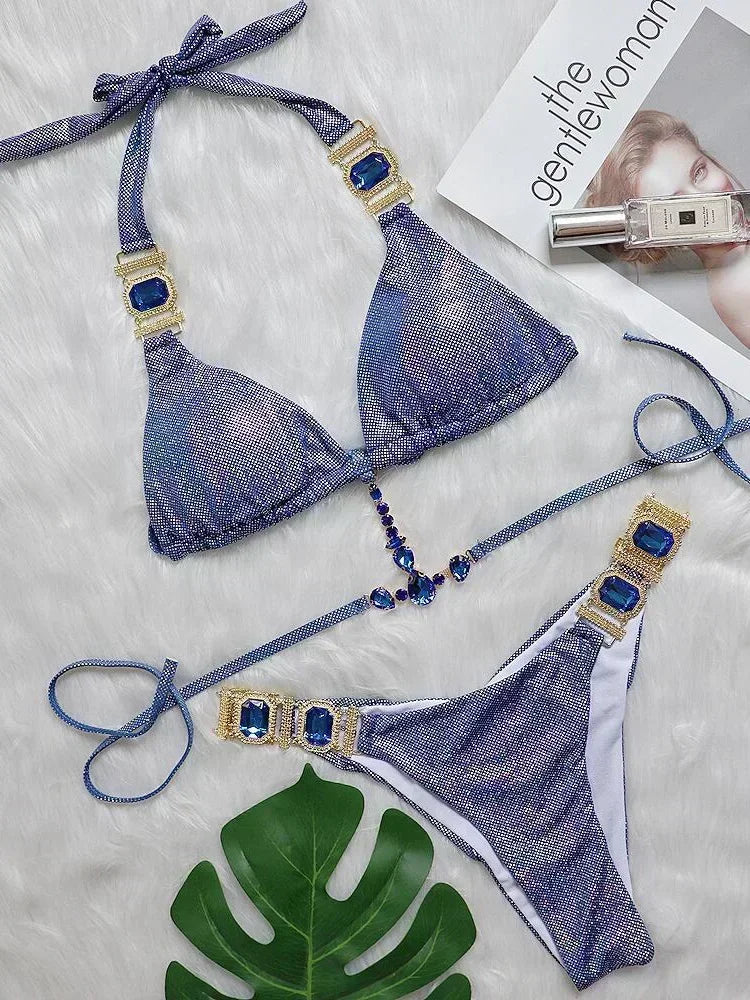 Halter Crystal Rhinestone Diamond Bikini 2025 Female Swimsuit Women Swimwear Two Pieces Bikini set Brazilian Bathing Suit Swim