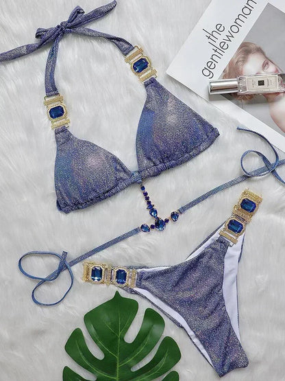 Halter Crystal Rhinestone Diamond Bikini 2025 Female Swimsuit Women Swimwear Two Pieces Bikini set Brazilian Bathing Suit Swim