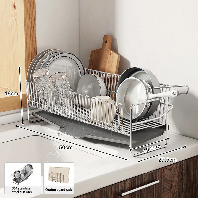 Dish Drying Rack with Drainboard, Dish Rack for Kitchen Counter, Dish Drainer Rack with Utensil Holder, Kitchen Organization