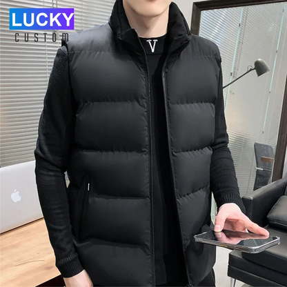 Sleeveless Vest Men's Stand Collar Thicken Jacket Down Windproof Winter Coat Custom Printing Company Brand Diy Logo Warm Vest