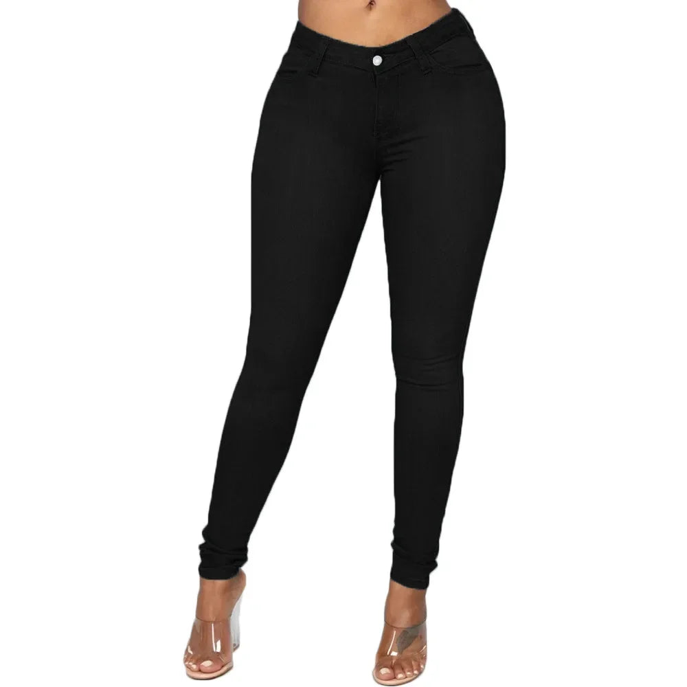 Sheath Pencil Jeans Women Pants Solid Vintage Skinny Ankle Length Pants Denim Mid Waist Washed 2025 Streetwear Slim Fit Jean