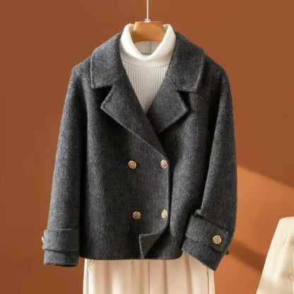 Autumn and Winter Double-Sided Woolen Women's Coat Short Long Sleeve 100% Wool Woolen Doll Collar 2025 New Woolen Coat