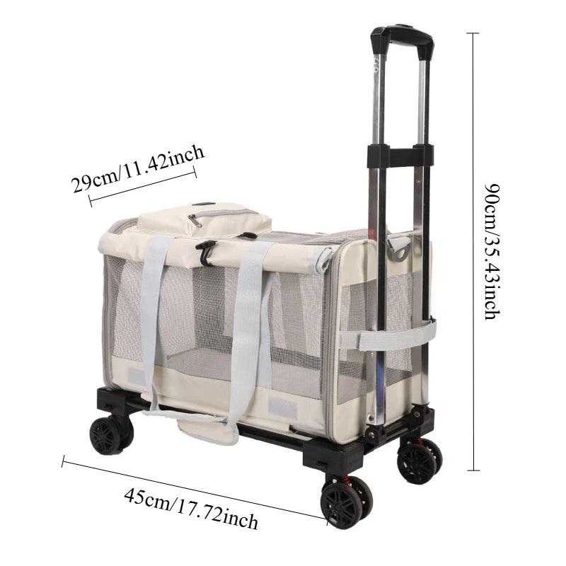 Outdoor Pets Strollers on Wheels Small Dog Cat Luxury Strollers Travel Cheap Cute Foldable Pets Trolley Carrier Breathable