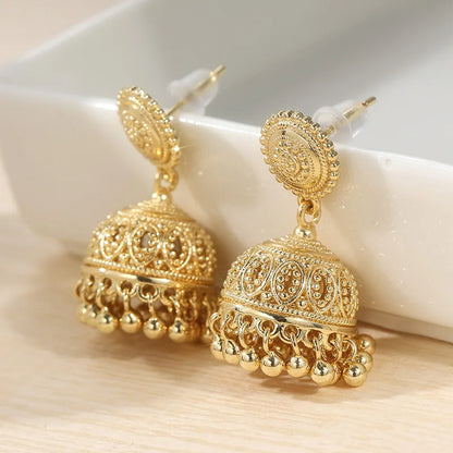Vintage Brass Golden-plated Earrings Handmade Earrings Bohemian Style Earrings Bell Earrings Bead Earrings Pendant Earrings